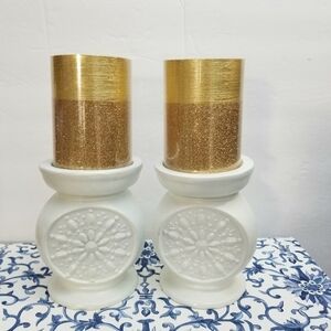 Vintage 1972 Mexican Ceramic White Candle Holders, 7 inches